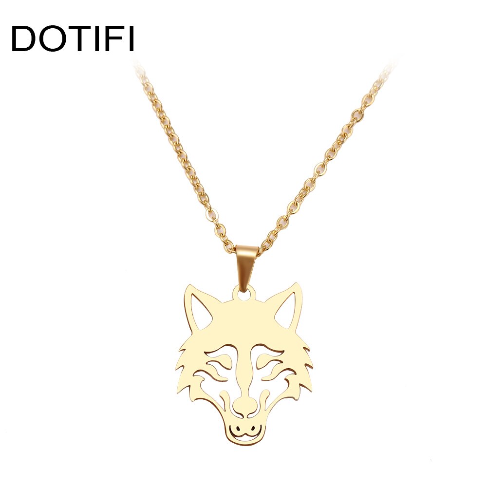 DOTIFI-collar de acero inoxidable para mujer y hombre, Gargantilla con cabeza de Lobo, colgante, joyería de compromiso