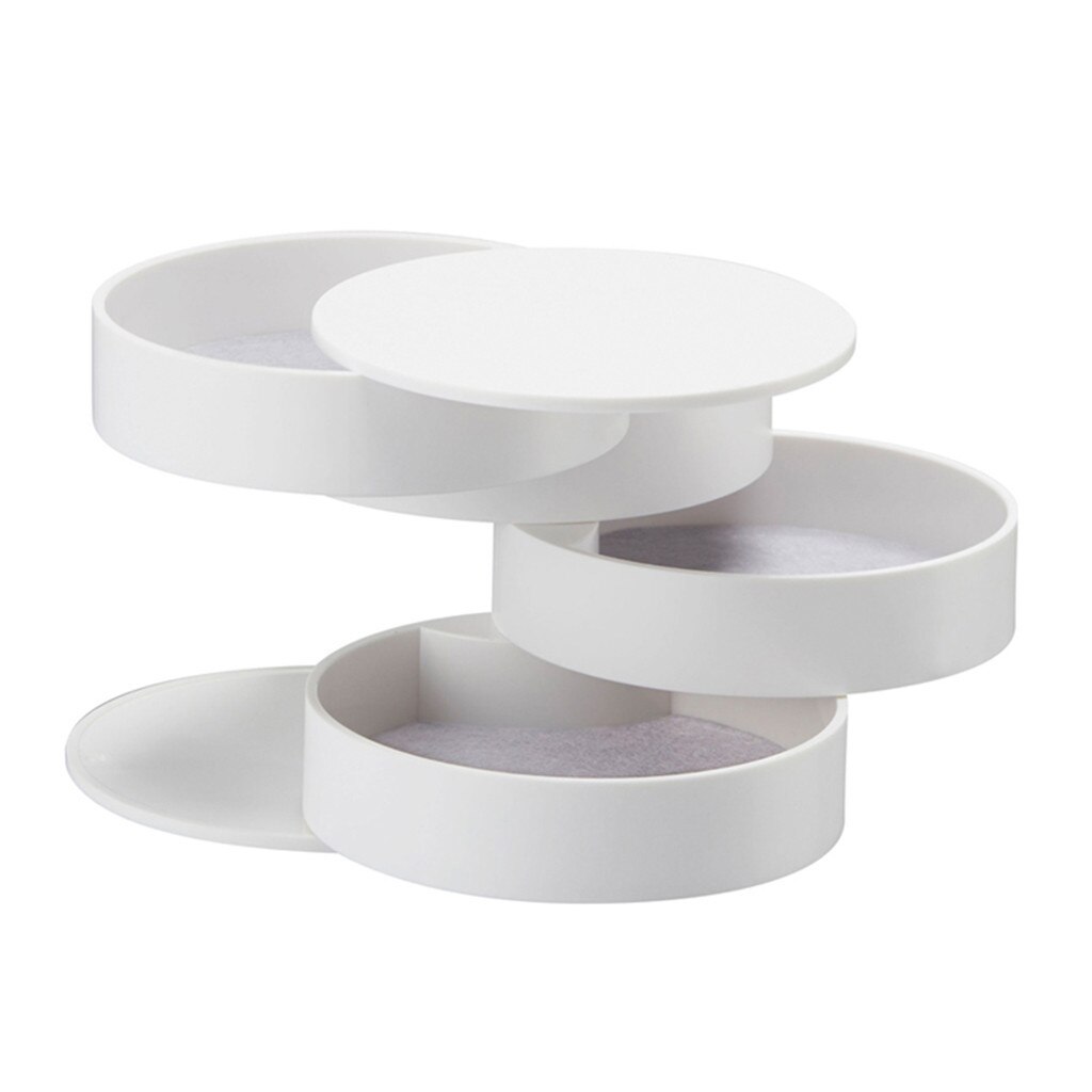 40^Top White 4 Layer Jewelry Storage Box Rotatable Bedroom Cloakroom Jewelry Cosmetic Box With Lid For Women To Experience Best: White 