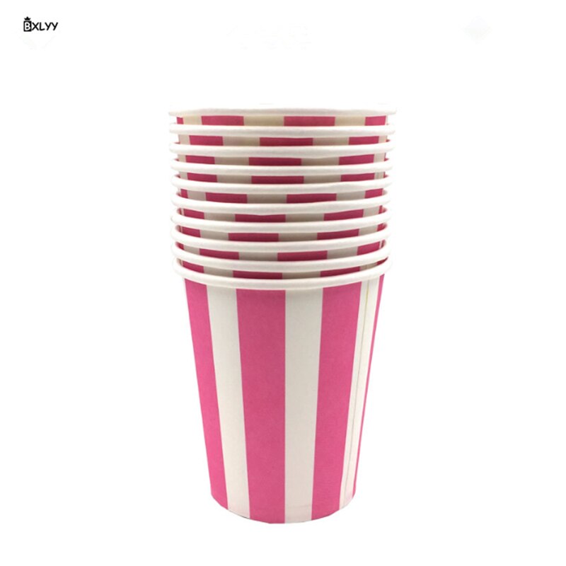 10Pc Wegwerp Gestreepte Papier Cup Diy Woonaccessoires Verjaardagsfeestje Decoratie Servies Koffie Mok Keuken Gereedschap Koffie Mugs8: pink