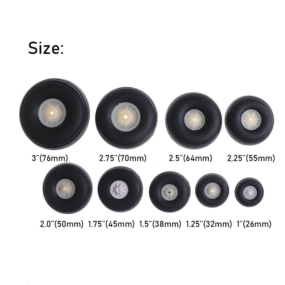 1 Paar Kinderen Vliegtuig Speelgoed Onderdelen Zwarte Staart Wiel Rubber Pu Plastic Hub 1 " - 3" Inch Voor rc Vliegtuig Vervanging Speelgoed Vliegtuig Accessoire