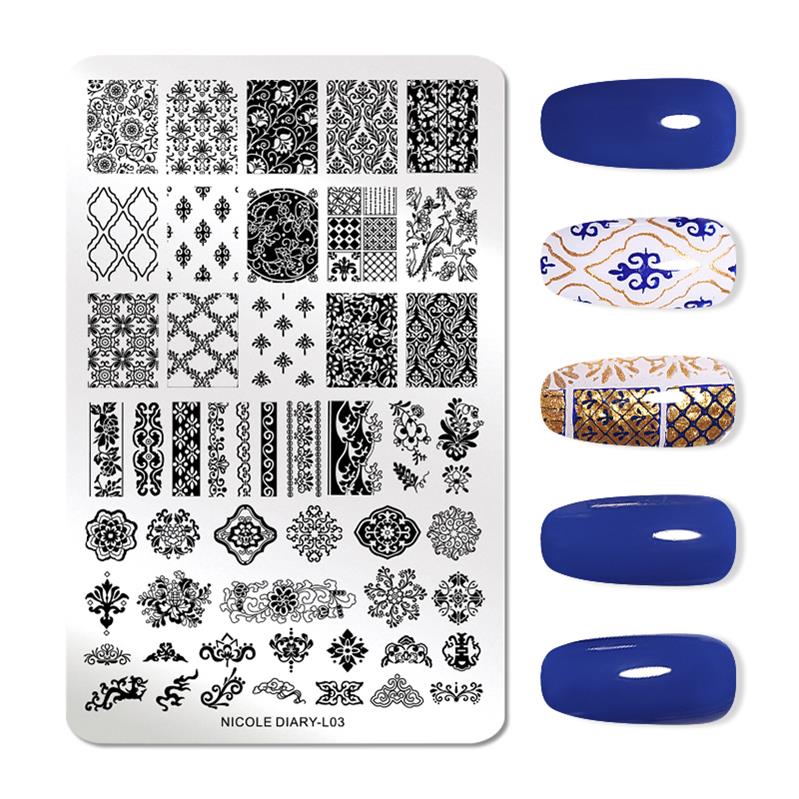 Nicole Dagboek 14.5*9.5 Cm Nail Stempelen Platen Bloemen Lotusblad Afbeeldingsstempel Sjablonen Art Stencil Diy Gereedschap: 46228