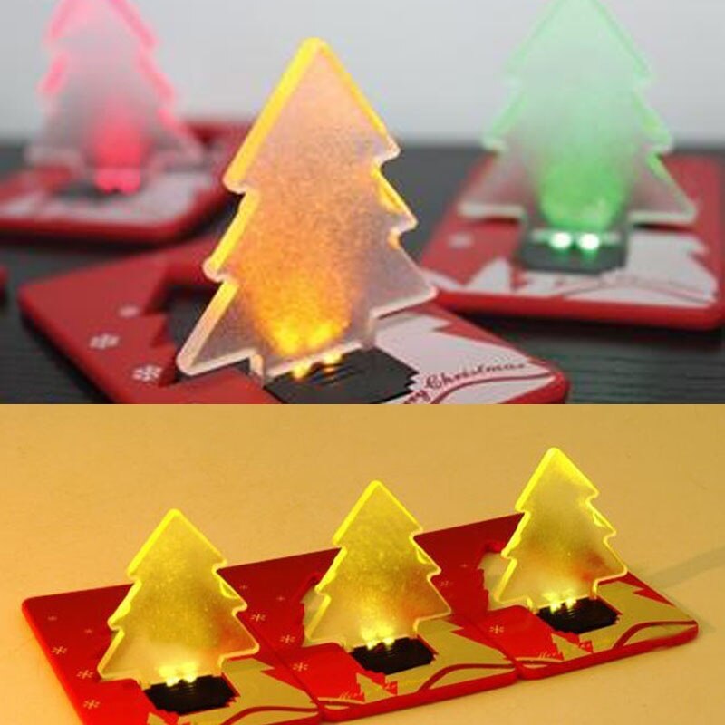 Jaar Kerst Decoratie Draagbare LED Nachtlampje Mini Portemonnee Voor Pocket Credit Card Size Lamp Xmas Boom Vorm Papier kaart