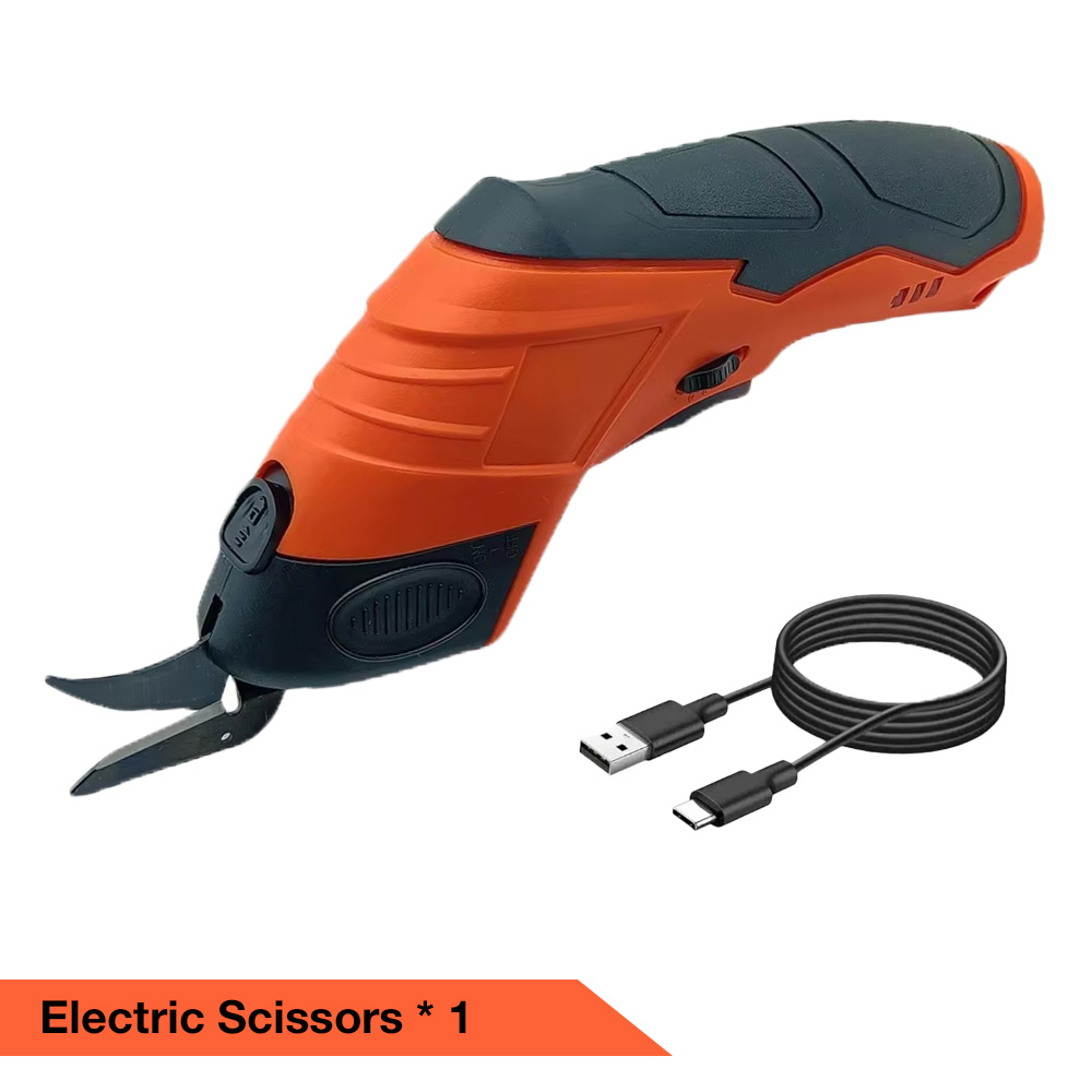 4v elektriska saxar, skräddarsax, trimverktyg för tyg, läder och kartong, manganstålsblad: Orange / svart