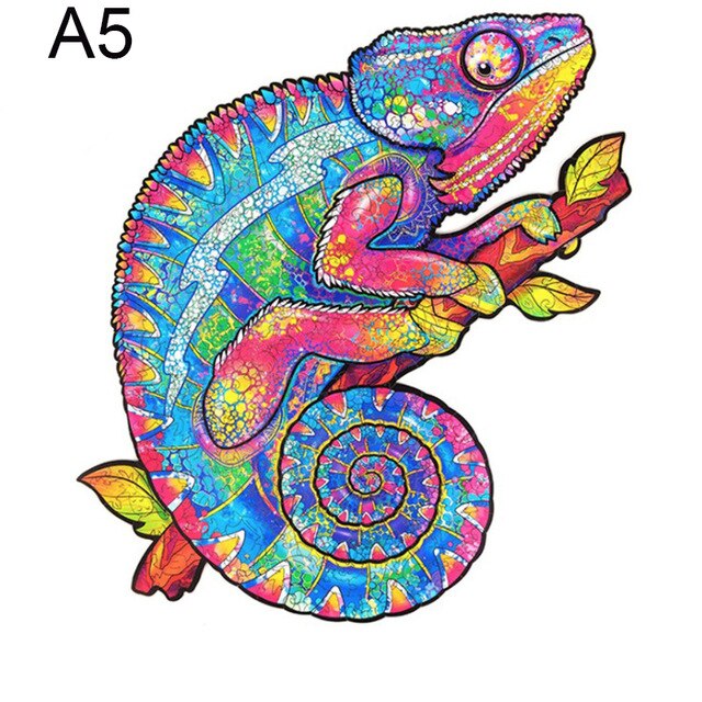 Puzzles en bois pour adultes forme Unique pièces de Puzzle enfants bricolage en bois meilleur pour les enfants meilleur de noël Puzzle: Chameleon A5