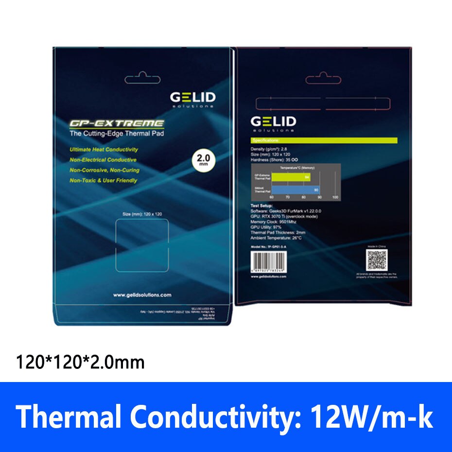 GELID GP-EXTREME Thermal Grease 80X40MM/120X120MM Thermal conductivity 12W/MK CPU GPU Silicone Grease pad: 120x120x2.0mm
