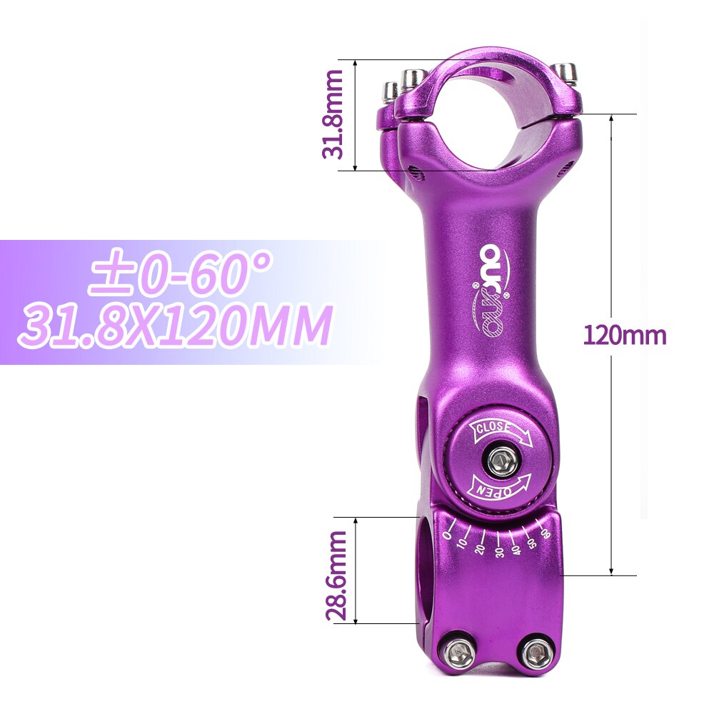 OUO Einstellen Stem 0-60 Grad Bike Lenker Vorbau 25.4/31,8mm Mountain Road Fixie Einstellbare MTB Vorbau 90/110/120/130mm Griff Teil: 31.8x120mm purple