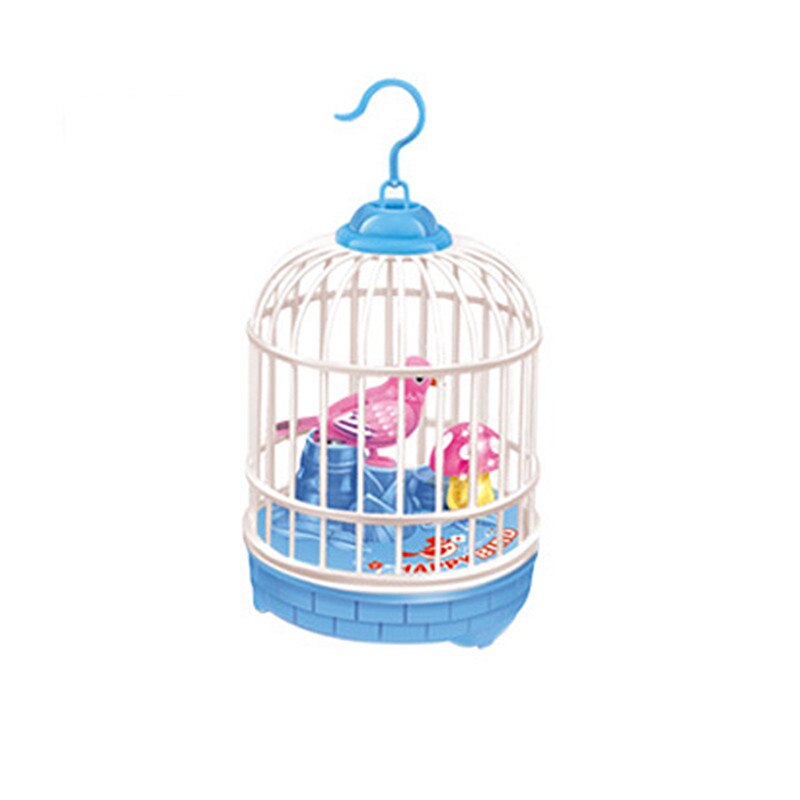 Mini Simulation Bird Cage Induction with Light Voice-activated Birdcage Toys Children's Small Birdcage Toys Novelty Toys: Blue