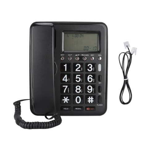 Telefoon met nummerherkenning, vaste lijn voor thuis, kantoor, hotel, stereo, zwarte bekabelde engelse telefoon met luidspreker, voicerecorder
