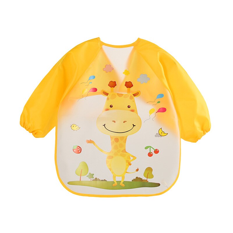 Baby Boy Bibs Waterproof Long Sleeve Cartoon Printed Baby Girl Bibs Kids Burp Cloth Feeding Bib with Pocket Children Apron Smock: Yellow Giraffe