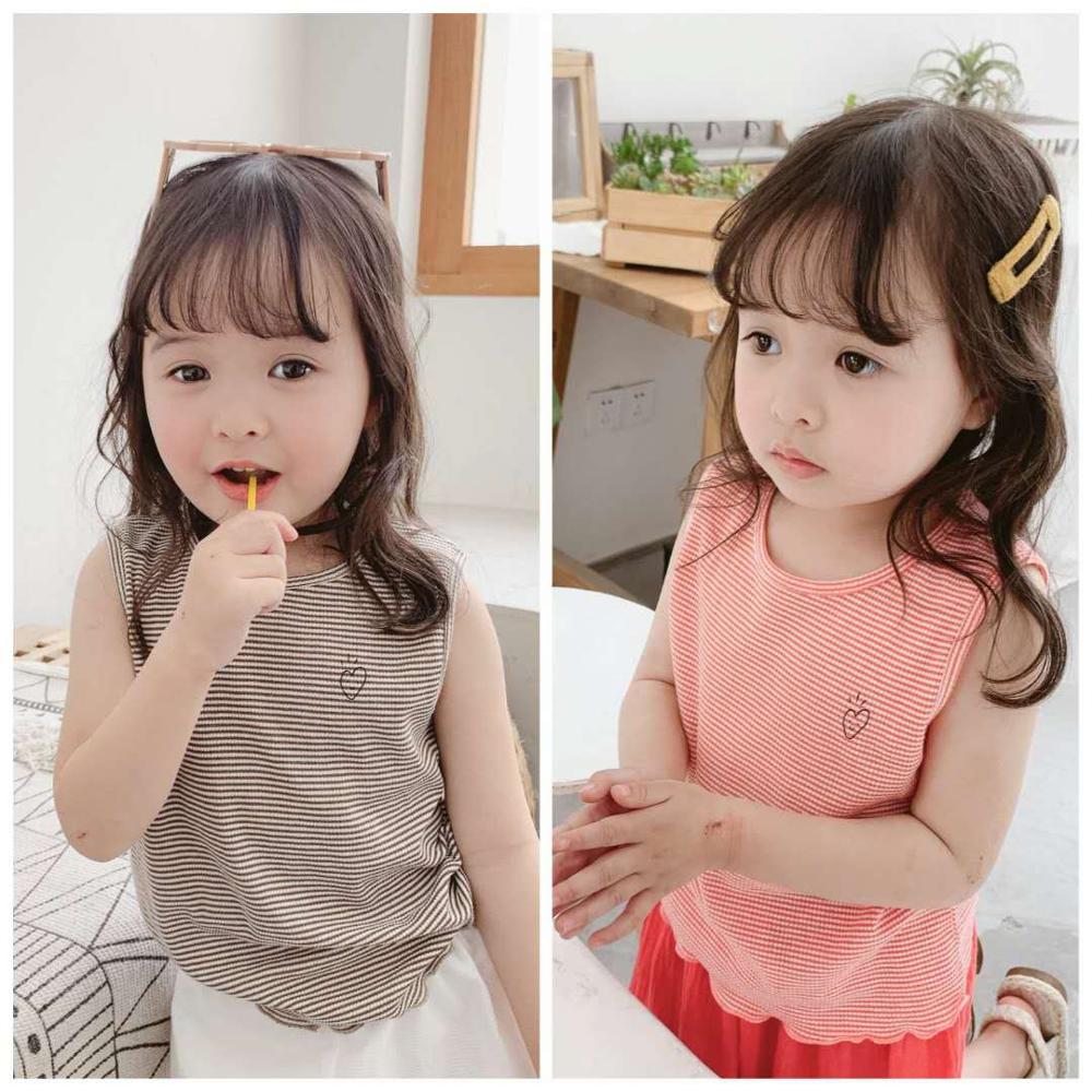 2020 roupas para crianças verão novas meninas coreano listrado colete camisa de fundo