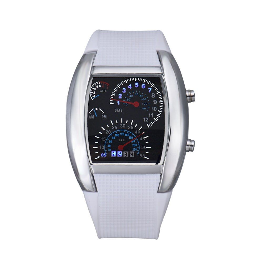 Herreklokke unik ledet digital klokke herreklokke elektroniske sportsklokker klokke saat relojes para hombre relogio masculino: Hvit