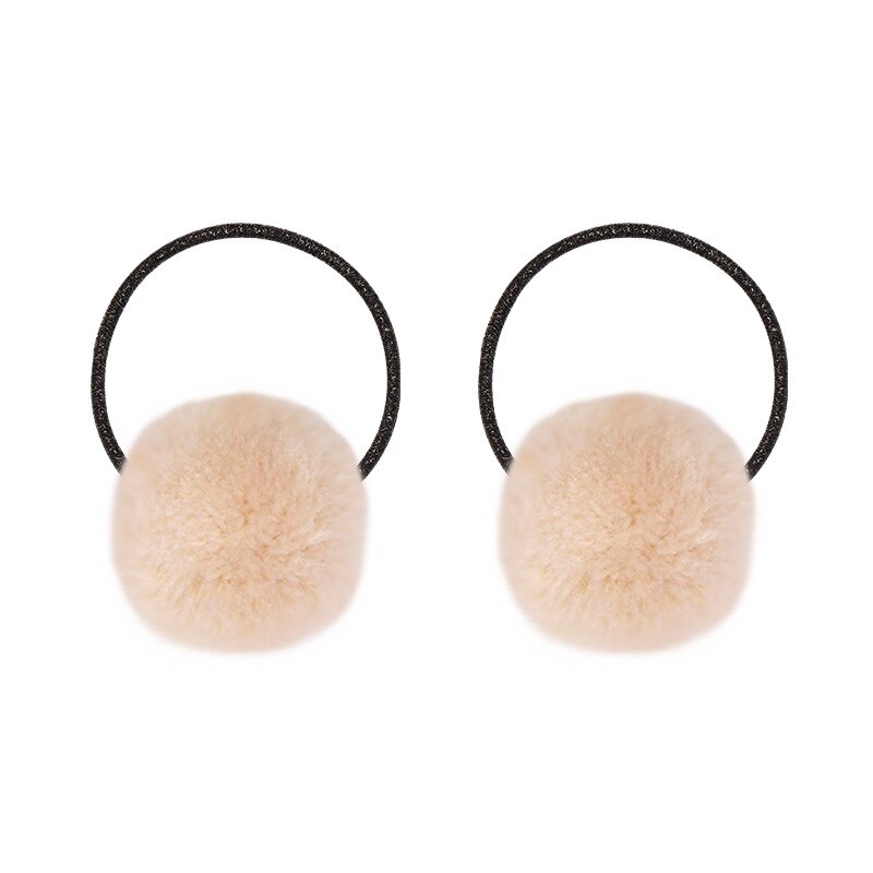 2 Stuks Leuke Baby Kleurrijke Pompoms Haarbanden Elastische Haar Ring Voor Meisjes Haar Tie Touw Kids Hoofddeksels Baby haar Accessoires: 2pcs apricot