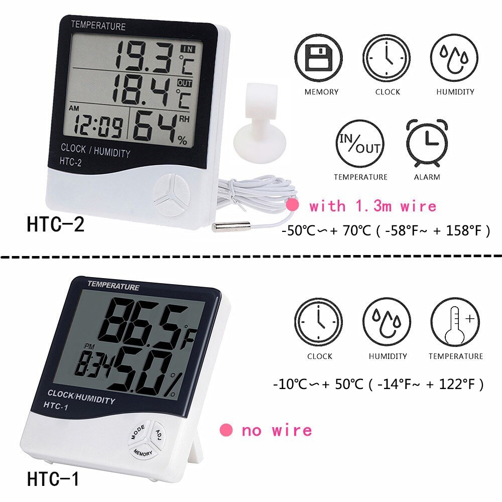 Digital LCD Electronic Ambient Thermometer Humidity Meter Hygrometer Weather Station Aquarium Bathroom Indoor With Alarm Clock