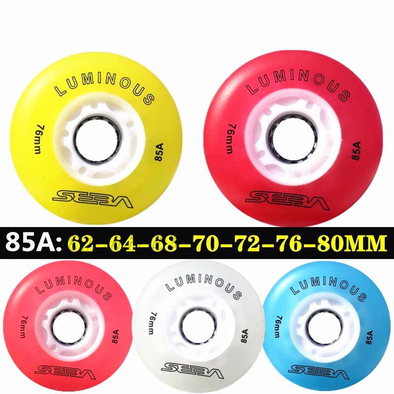 4 stks 85A 62mm 64mm 68mm 70mm 72mm 76mm 80mm Lichtgevende LED Glans Roller Wiel voor Kinderen Volwassenen Schaatsen Patines met Magnetische Kern