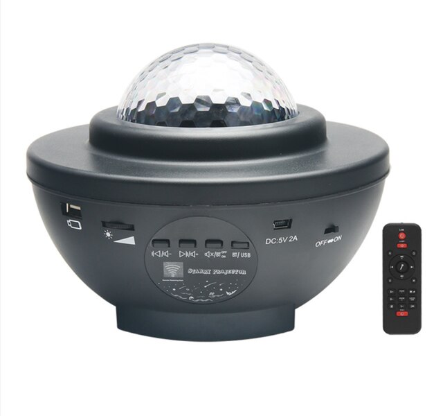 Projector Lamp, Led Projector, Nachtlampje Muziekspeler Remote Ster Roterende Nachtlampje Slaapkamer Armatuur, galaxy Ocean Wave: Black