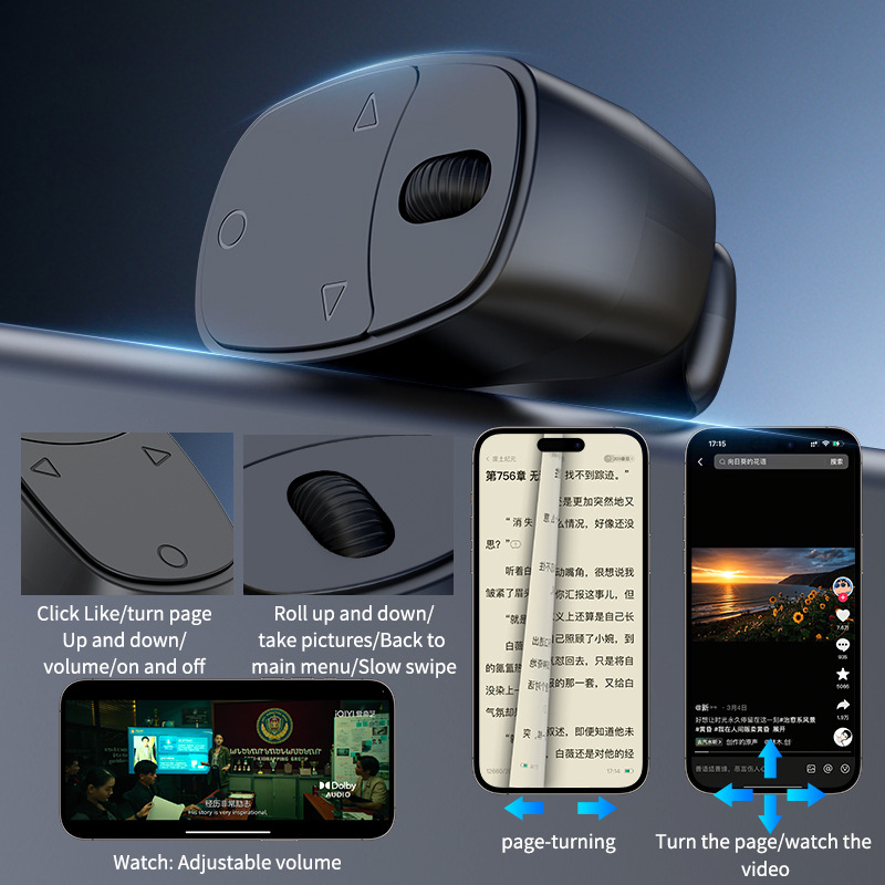 Rolle-fingerspitzenring-fernbedienung, kabellos, bluetooth, tragbar, praktisch, selfie-maus, Video, automatischer seitenumblätterer, browserring