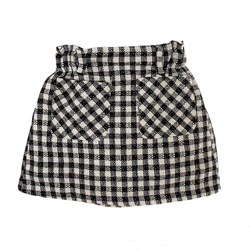 2 3 4 5 6 år baby pige nederdel efterår koreansk stil børn plaid lommer elastisk talje nederdel til pige små børn børn mini nederdel