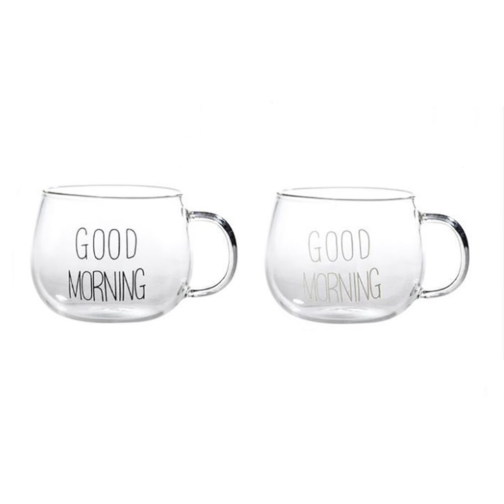 Vidrio vientre tazas Estilo corto transparente desayuno taza de alta temperatura resistencia creativa café té de la leche de yogur de avena tazas: 1 white and 1 black