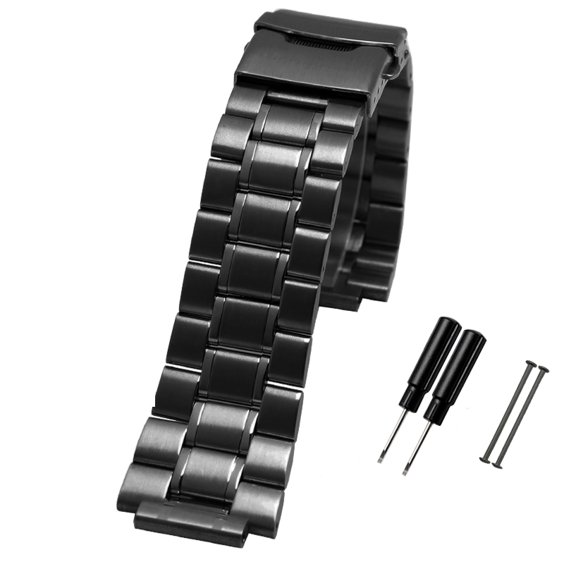 Solid stainless steel watchband for timex T2N720 T2N721 T2N739 watch strap silver black Bracelet 24*16mm watch band metal: black Safety buckle