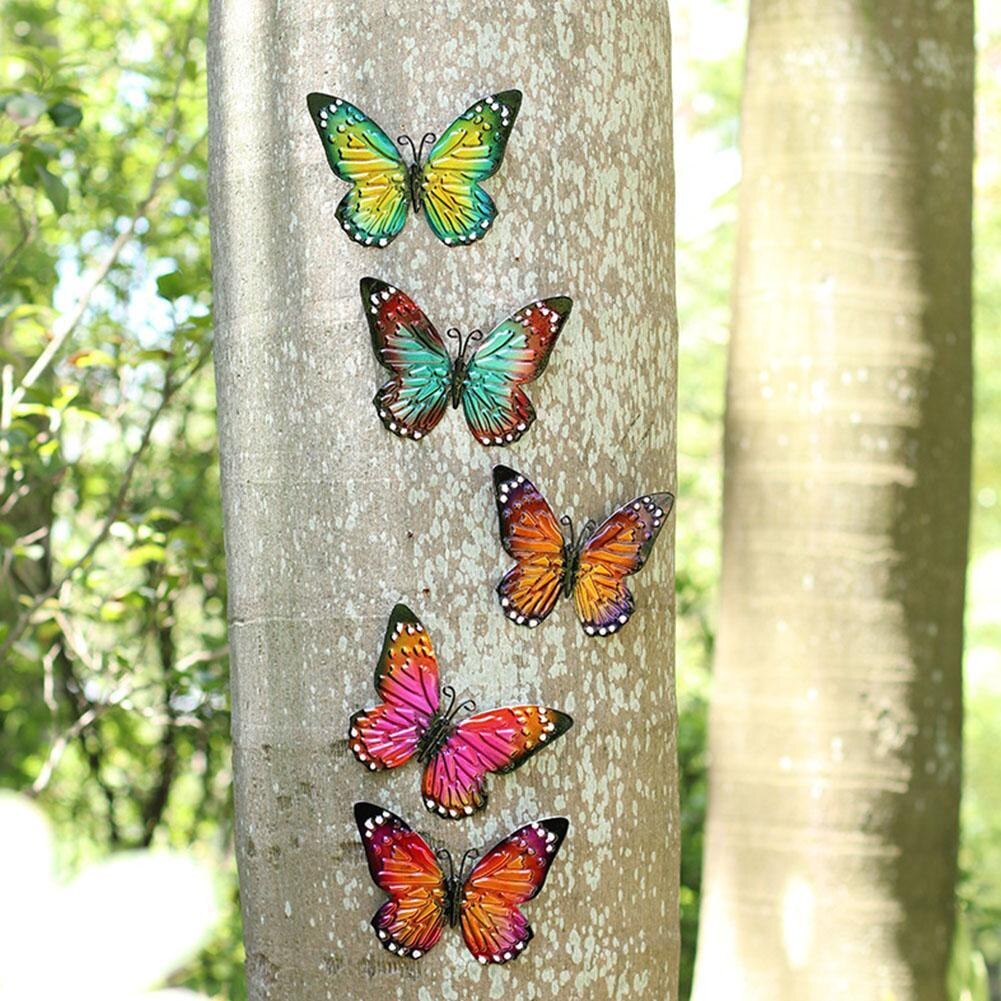3D Metal Butterfly Decor Inspirational Sculpture Wall Deco For Outdoor Garden Decoration Animal Miniatures Statues Artwork 2022