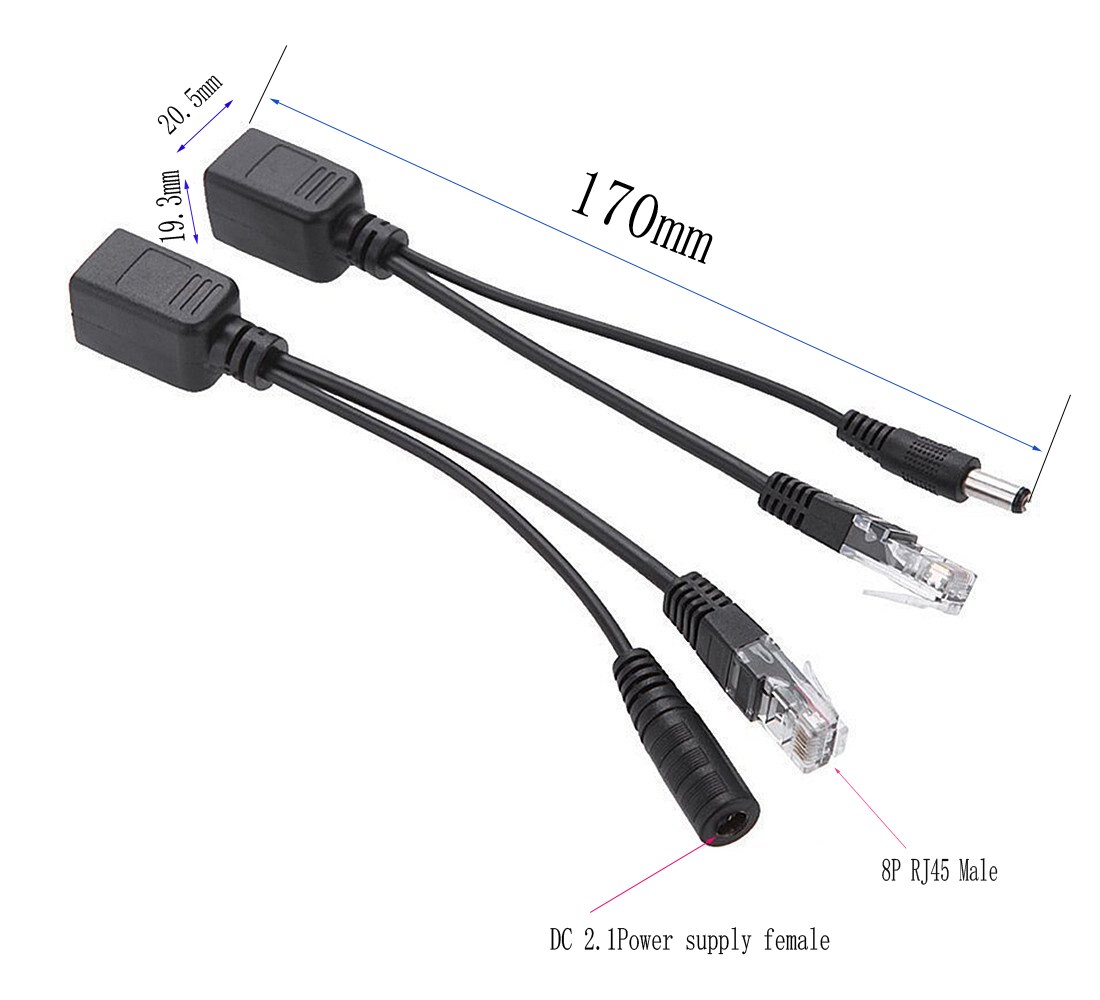 12V DC Man Vrouw Plug Connector CCTV Power Kabel 2.1x5.5mm + BNC Video Balun + Ethernet poE Adapter RJ45 Injector Splitter