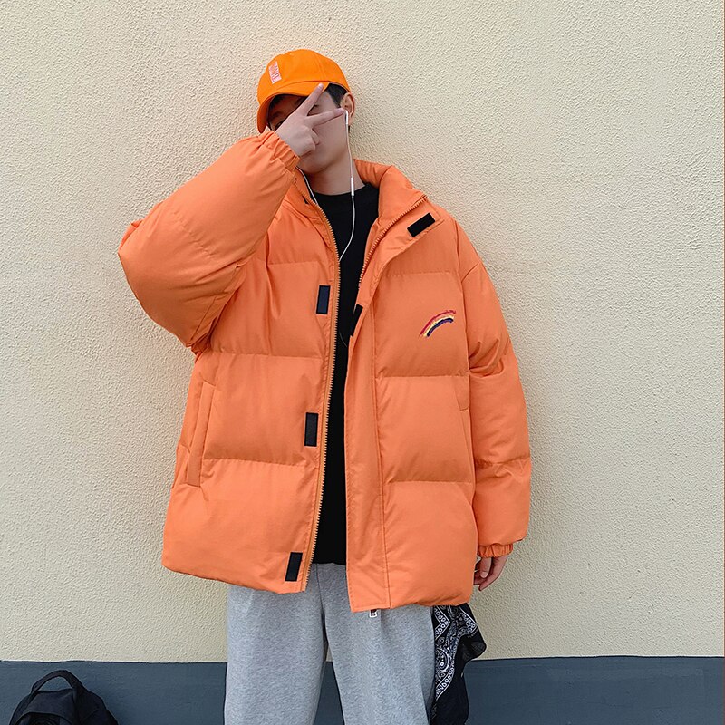 LAPPSTER Männer Regenbogen Dicken Blase Mantel Parka Herren Street Hip Hop Winter Jacken Mäntel Männlichen Warme Koreanische Puffer Jacken: Orange / M