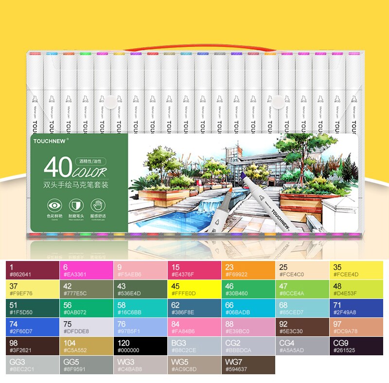 TOUCHNEW T8 12/30/40/60/80 Colors Set Sketching Markers Drawing Pen Set with Dual Tip Brush Pens for Manga School Color Pen: 40 colors set