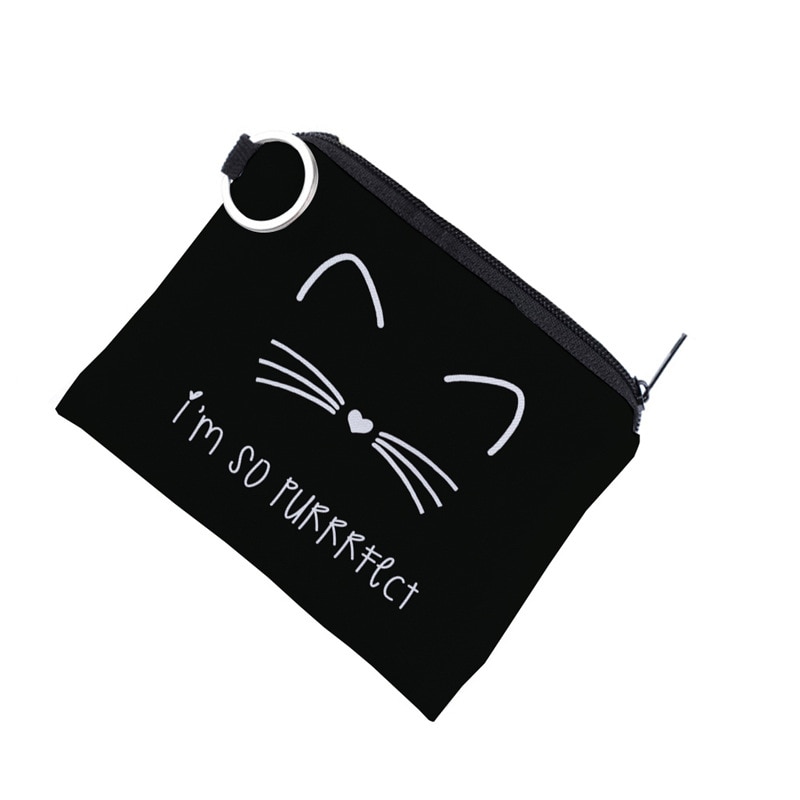 Wuli sete bonito gato impressão moeda bolsa à prova dsmall água pequeno zíper cartão chave bolsa mini praça carteira gota compras