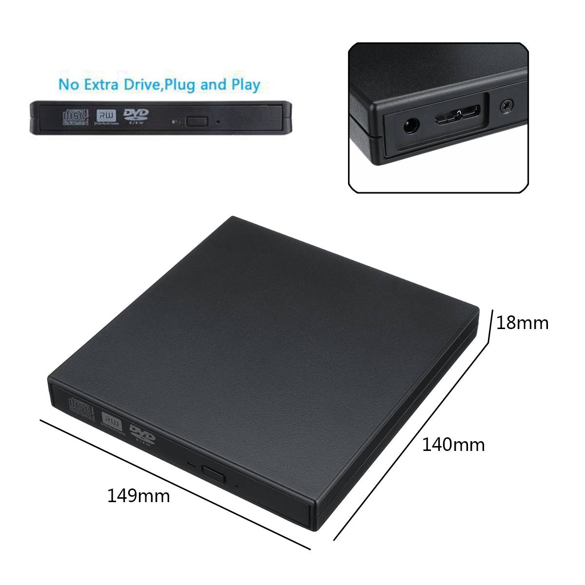Extern usb 3.0 dvd höghastighets rw cd writer slim carbon grain drive brännare läsare spelare för pc laptop optisk enhet