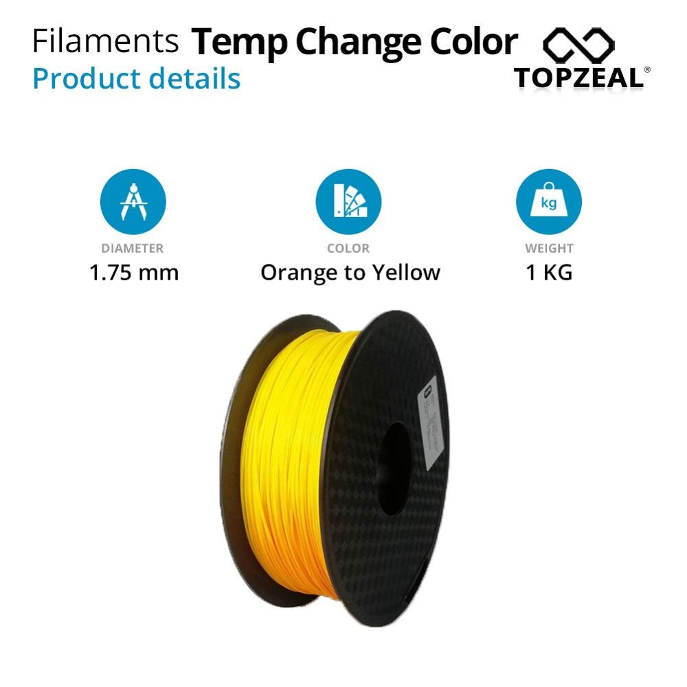 Filament de couleur de changement de température PLA de l'imprimante 3D TOPZEAL, précision dimensionnelle +/-0.05, bobine de 1 KG, 1.75mm, Orange à jaune