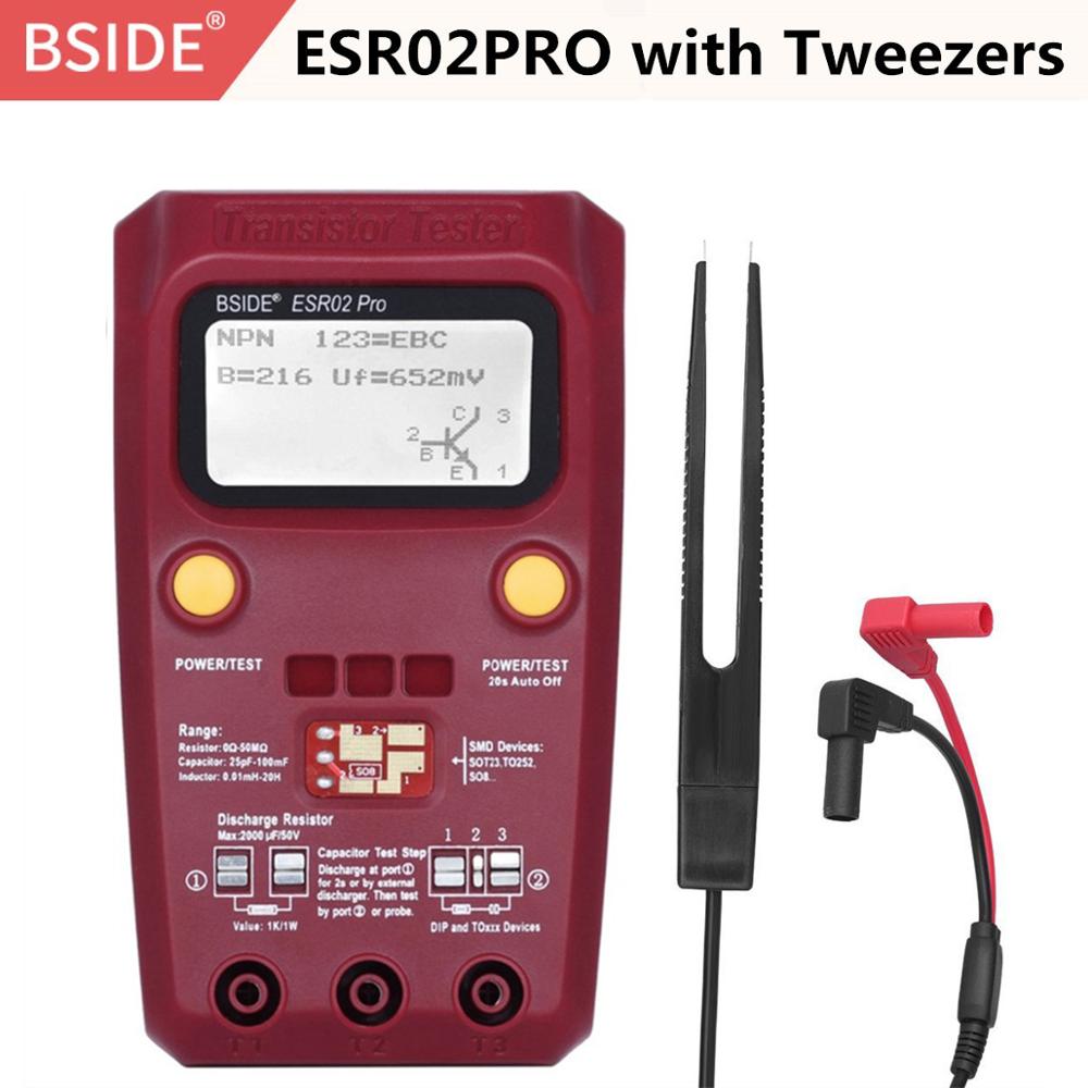 Bside Digitale Transistor ESR02 Pro Tester Smd Componenten Diode Triode Weerstand Condensator Spoel Meter Multimeter Met Pincet: ESR02PRO(Red) Twz