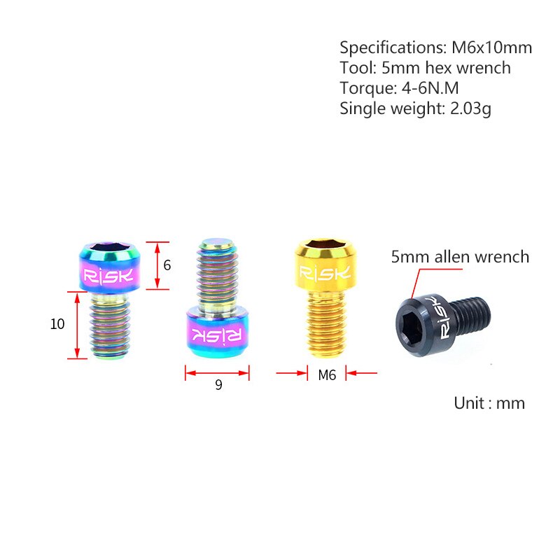 RISIKO 2 stücke M6x10mm Fahrrad Bremse Draht Befestigung Schrauben Titan Fahrrad Inneren Kabel Drücken Schraube MTB Rennrad Brems Linie bolzen Schrauben