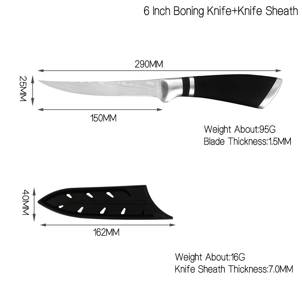 XYj 8 Inch Fillet Knives Stainless Steel Fish Slicing Chef Knife Meat Cleaver Boning Knife With Plastic Cover Ergonomic Handle: 6 inch boning