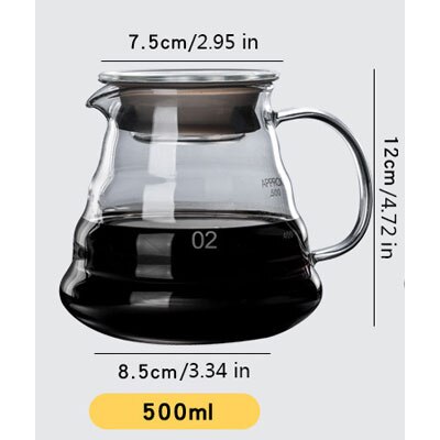 V60 Giet Over Karaf Drip Koffie Pot 300/500/700Ml Glazen Bereik Thee Maker Koffie Waterkoker Brouwer barista Percolator Duidelijk Filter: 500ml