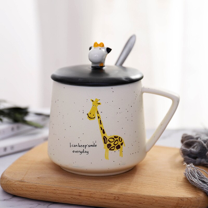 Cute Giraffe Mug,Ceramic Coffee Cup with Lid and Stainless Steel Spoon,17 Oz Large Capacity Breakfast Cup: 3