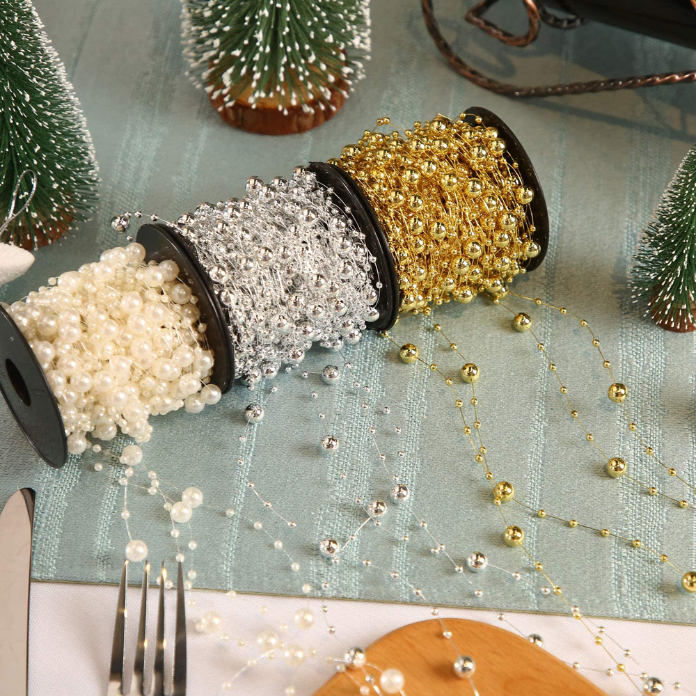 10M 3-8mm Kralen Garland Parel Strengen Vis Ketting Lint voor Kerstboom Krans Cadeaupapier Decoratie