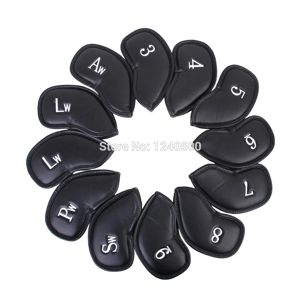 12 unids/set negro Artificial cuero funda de cabeza para Club de Golf cuña de Putter de íntegras