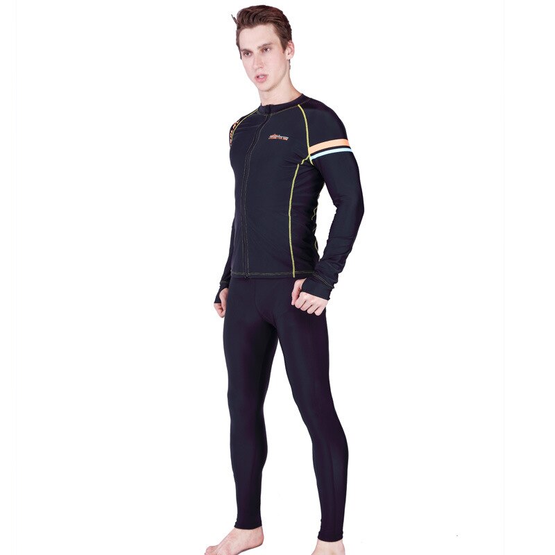 SABOLAY Men's Lycra Long Sleeve Rash Guard Suit Surf Swim Swimming Shirt Long Pants Couple Suit Black Diving 2 Pieces Set