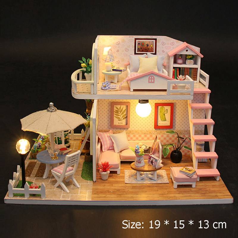 Kinder Holz Miniatur Puppenhaus Kinder DIY Puppe Haus Kind Handgemachte Montage Modell Haus Spielzeug Junge Mädchen Puppenhaus Geburtstag: 03