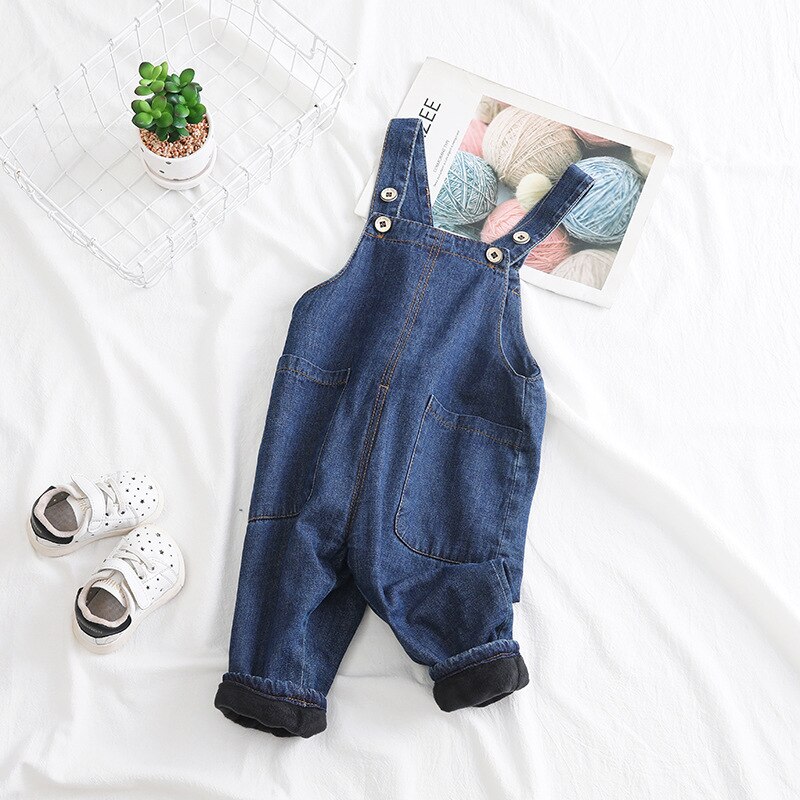 80-100cm winter boys thick warm fleece inside overall 1pc boys romper kids winter romper
