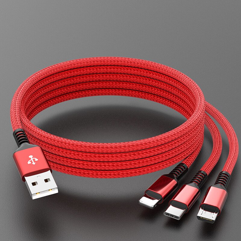 3 em 1 cabo de carregamento de corrente chave viagem portátil curto cabos para o tipo c micro usb iphone cabo de carregamento rápido para todos os smartphones: Y329-red