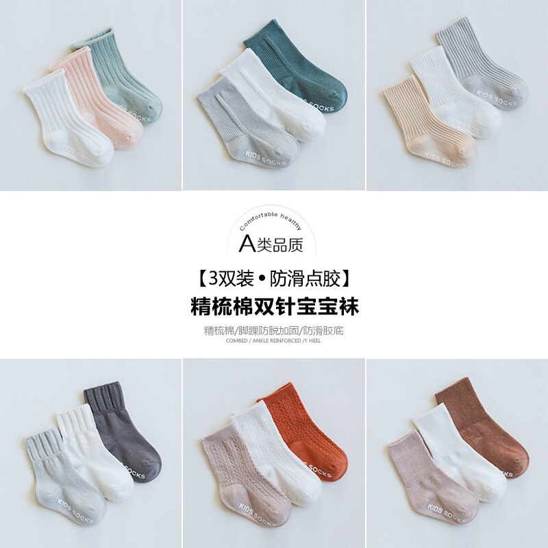 Rejäla barn ribbade strumpor baby bomullsstrumpor pojkar flickkläder 0-3y baby boy strumpor ribbade strumpor anti slip höst 3 par/lot