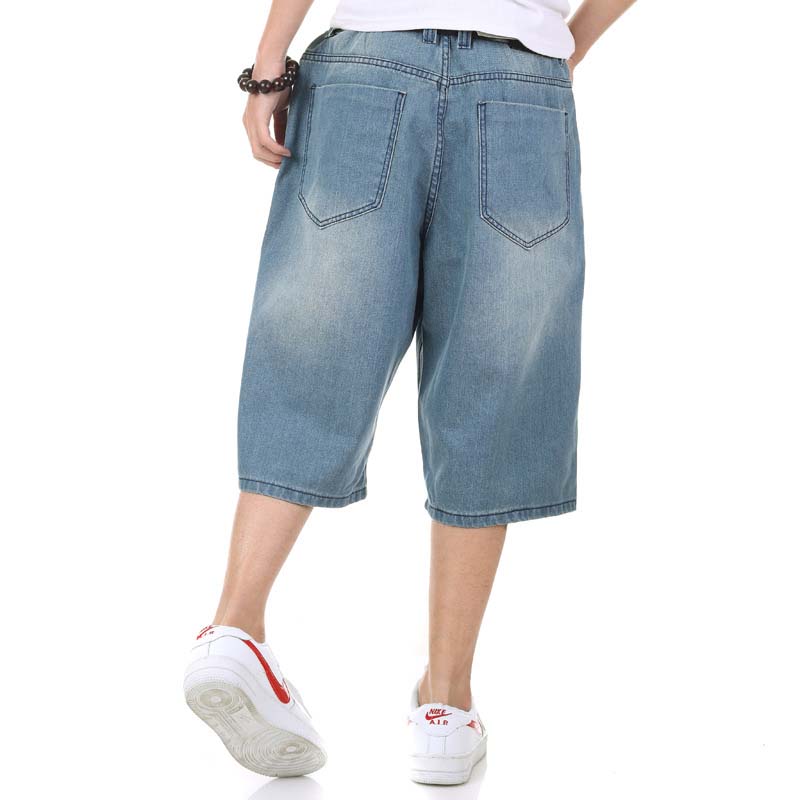 Sommer herre shorts hip hop harem denim jeans boardshorts amerikansk løs baggy bomuldsshorts stor størrelse 30-46