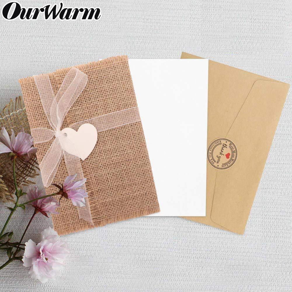 Ourwarm 30 Stuks Jute Trouwkaarten Bruiloft Decoratie Lint Envelop Jute Blanco Papier Doop Diy Feestartikelen