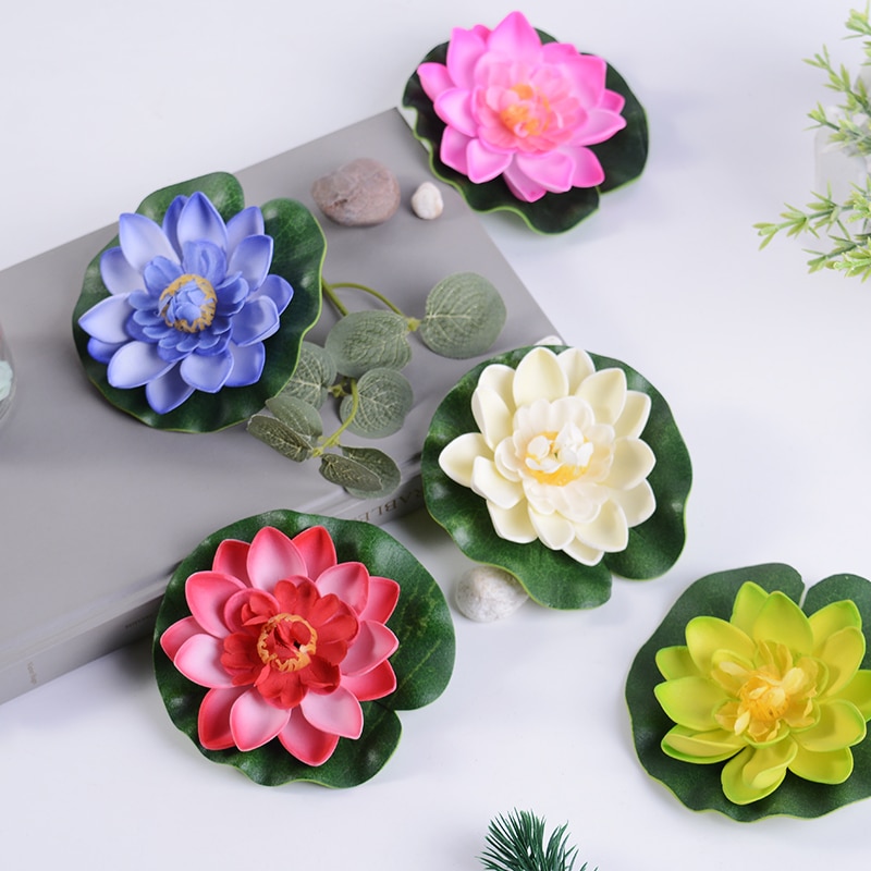 1 stk 10-30 cm ekte berøringe kunstig lotusskum blomster hvit vannlilje flytende bassengplanter til bryllupshage eva dekorasjon