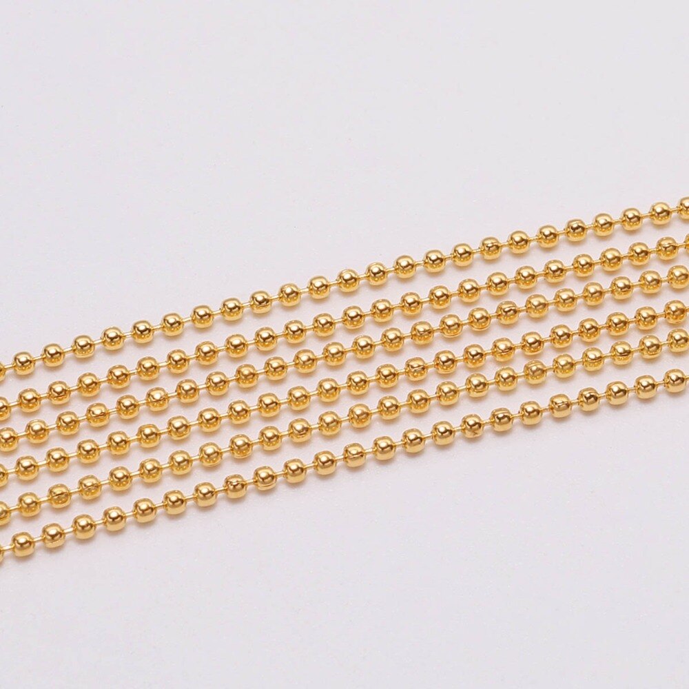 5 m/lote 1,2 1,5 2,0mm cadenas de cuentas de bolas de Metal hallazgos cadena de collar Kettingen a granel para suministros de joyería accesorios DIY