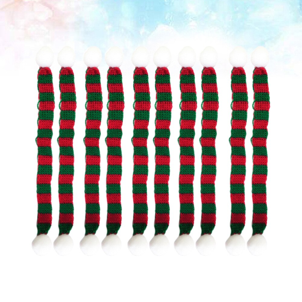 5 pièces 1x15cm noël Mini écharpe bricolage Hairball tricoté poupée vêtements accessoire vin bouteille foulard petit bonhomme de neige décor (rouge: Red Green 3
