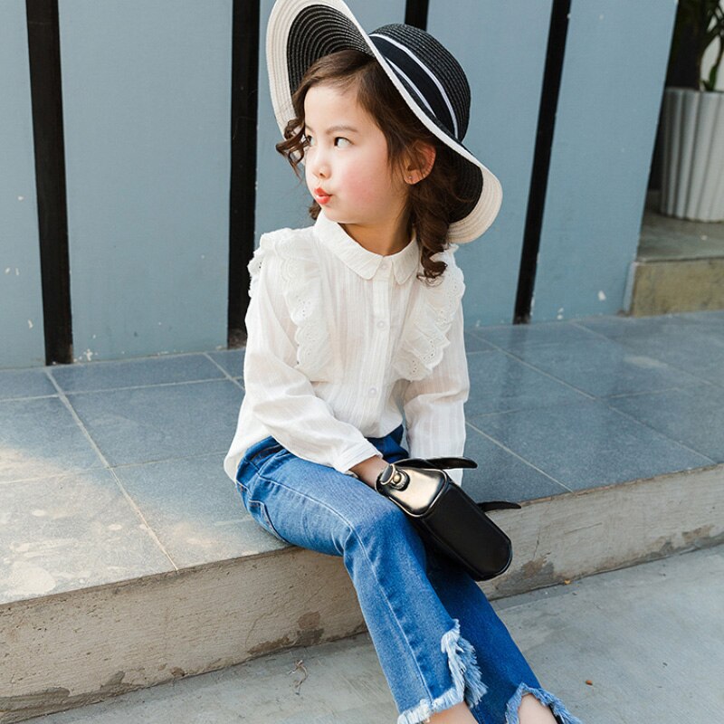 White Blouses For Girls Lace Kids Girls Clothes Long Sleeve Spring Turn-down Collar Child School Blouse Children Shirts