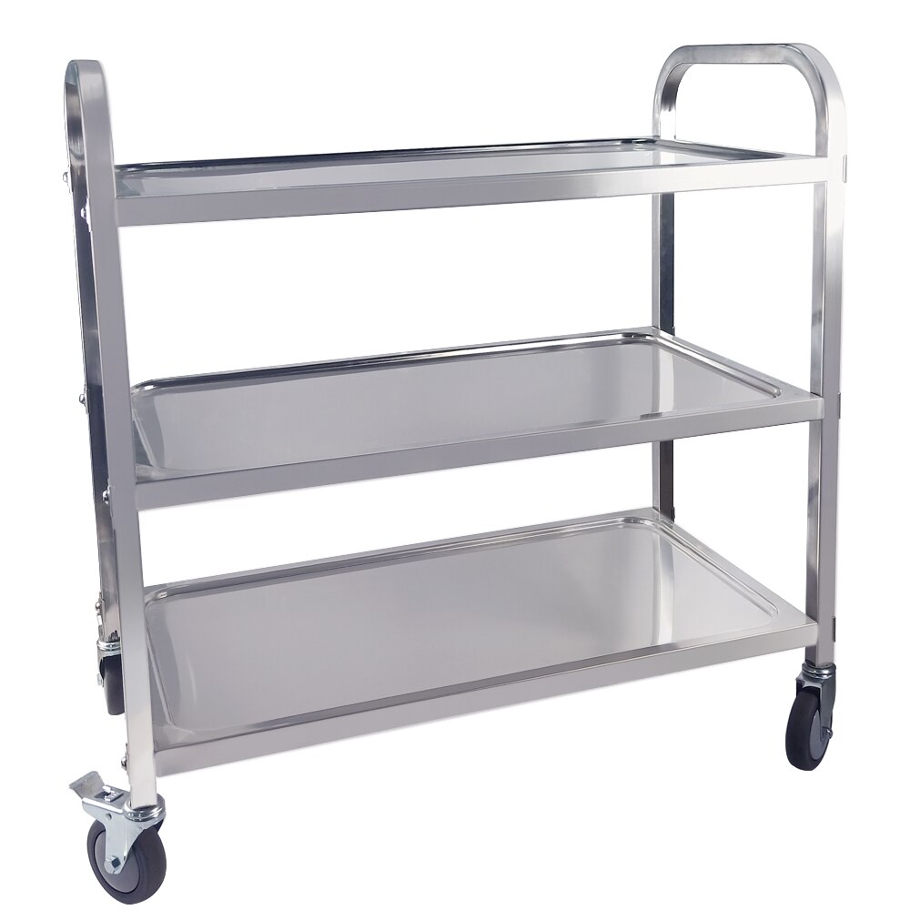 3 Tier Trolley Cart Bearing 100kg Stainless Steel Storage Trolley with PVC Wheels for Catering Hotel Restaurant