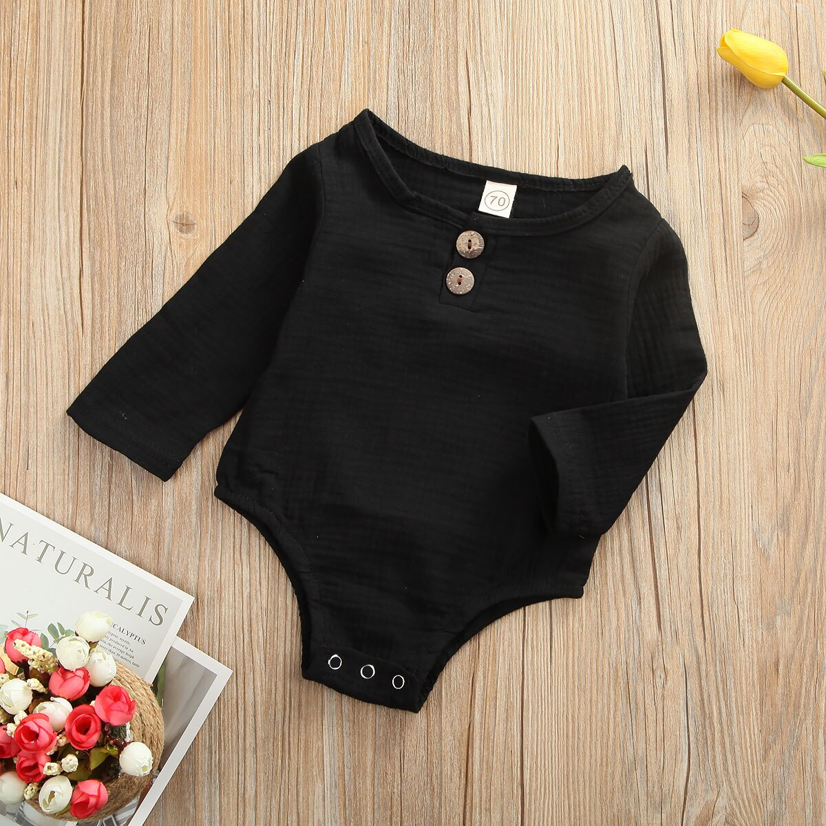 0-24M Baby Baby Kids Jongens Meisjes Jumpsuit Knop Solid Lange Mouwen Bodysuit Katoen Outfit Set